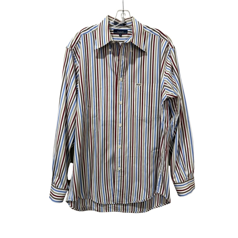 Faconnable Mens Medium Striped Button Down Shirt Long Sleeve Cotton Multi Color